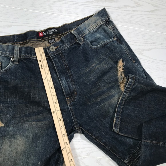 Southpole Moto Biker Jeans Men 40x34 Blue Grunge Distressed 100% Cotton Y2K - Picture 4 of 13